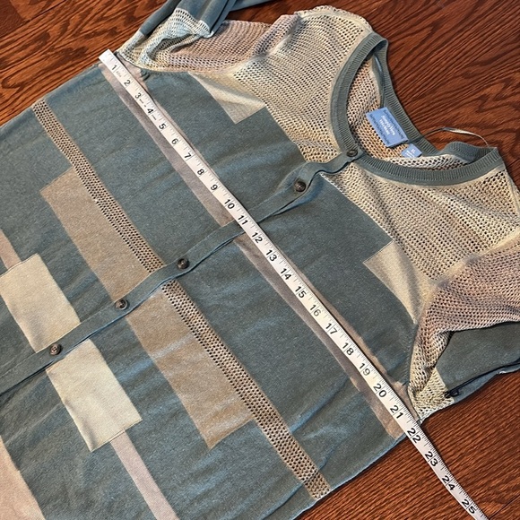 Vera wang NEW teal green gray partial sheer cardigan netting mesh / button up XL - Picture 12 of 14